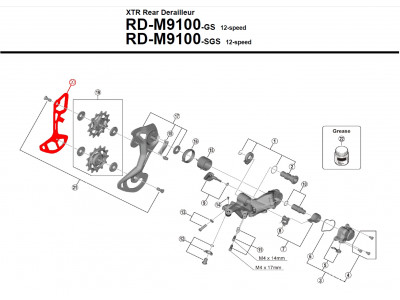 Wózek wewnętrzny Shimano XTR RD-M9100 SGS - Y3FA26000