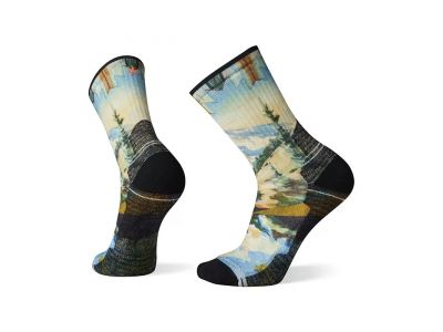 Smartwool HIKE LIGHT CUS MOUNTAIN PRINT CREW ponožky mist blue