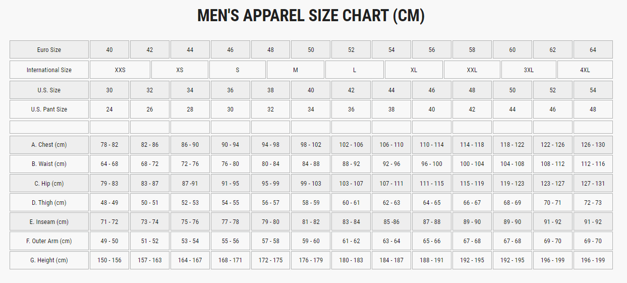 Alpinestar men's size chart