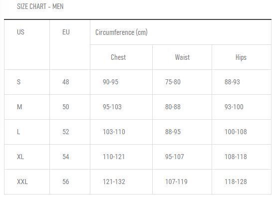 HQBC size chart - men