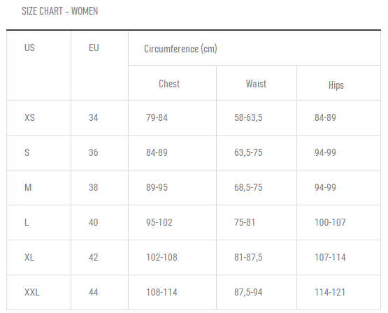 HQBC size chart - women